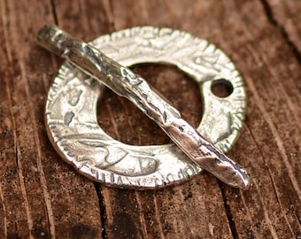 Toggle Clasp Sterling Silver Artisan Rustic Oval, SS-348 with Bar SS-151