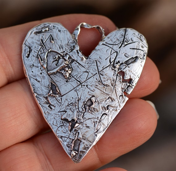 Tortured Heart Pendant in Sterling Silver, SS-1098 - Etsy