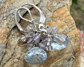 Short Stack Waterfall Earrings,  with Mystic Topaz Onion Briolette, Sterling Silver Earring Lever Backs