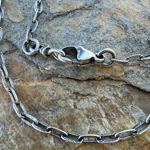 Textured Rectangle Link Chain Necklace, all Sterling Silver,  SS-10775