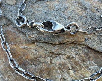 Textured Rectangle Link Chain Necklace, all Sterling Silver,  SS-10775