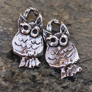 Two Sweet Tiny Owl Charm in Sterling Silver