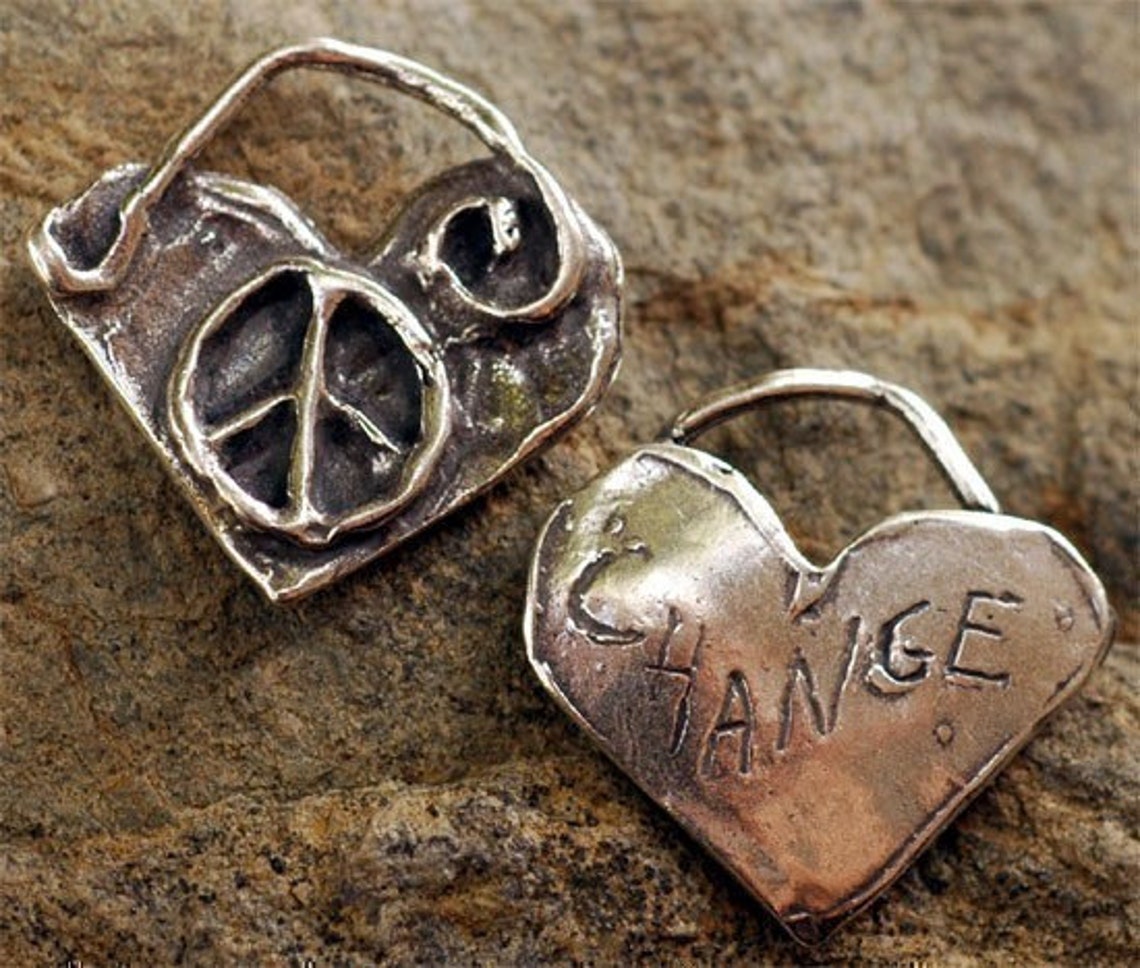 Peace Heart Charm in Sterling Silver Etsy