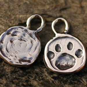 Paw Print Charms in Sterling Silver, Dog Paw Print,  CatD-190 (Set of TWO)