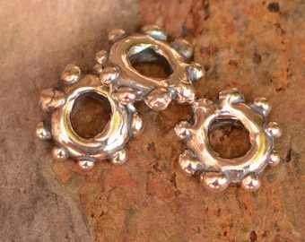 Artisan Dotted Daisy Beads in Sterling Silver, CatD-549, 3mm Hole (Set of 2)