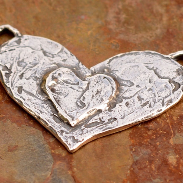 Wide Double Heart Pendant in Sterling Silver, Heart Pendant, CatD-425