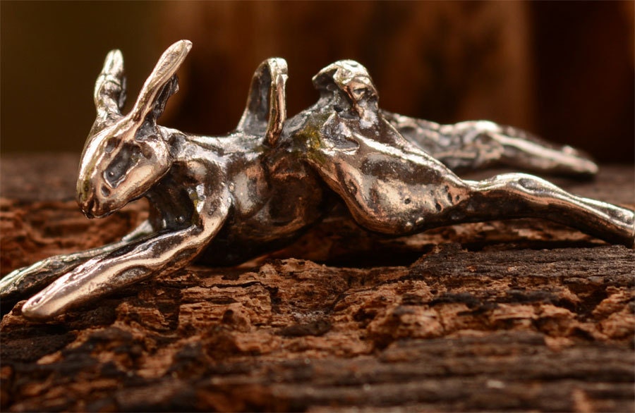 Artisan Leaping Bunny Rabbit Sterling Silver Pendant | Etsy