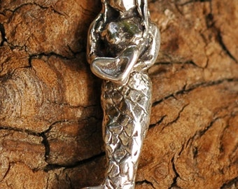 Mermaid Pendant in Rustic Sterling Silver