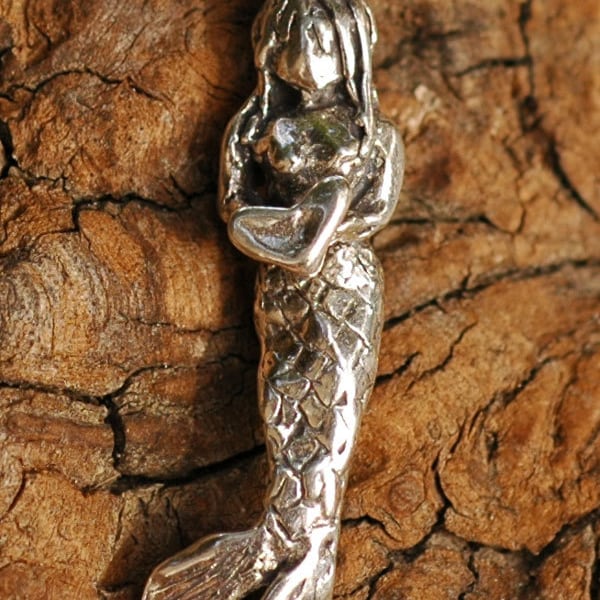 Mermaid Pendant in Rustic Sterling Silver