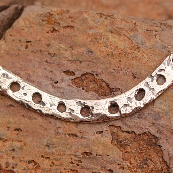 Artisan Curved Bar Pendant with 9 Holes in Sterling Silver, PN-772