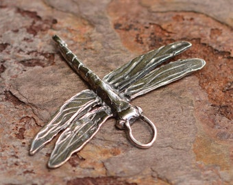 Artisan Dragonfly Pendant or Big Charm in Sterling Silver