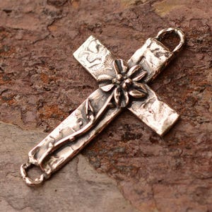 Artisan Cross Link with Flower in Sterling Silver, R-696