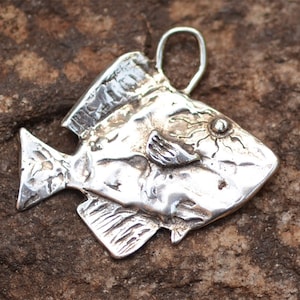 Artisan Fish Pendant or Large Charm in Sterling Silver