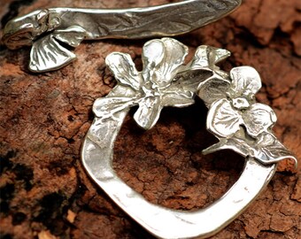 Dogwood and Butterfly Toggle in Sterling Silver, Artisan Flower Clasp