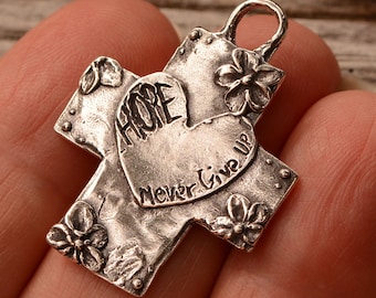 Hope Cross,  Never Give Up, Sterling Silver, CatD-1055