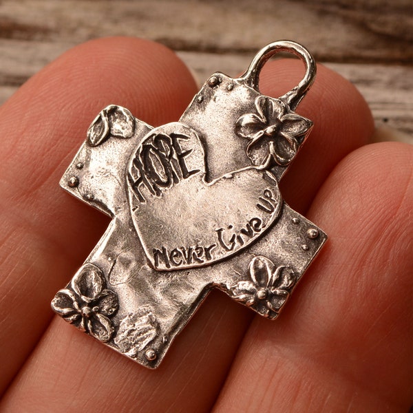 Hope Cross,  Never Give Up, Sterling Silver, SS-1055