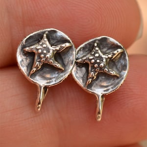 Artisan Sterling Silver Earring Post Tops with Starfish, EP-283 (PAIR)