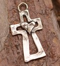 Sterling Silver Heart Cross Pendant, Rustic Artisan Design PX-144