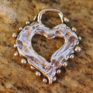 Small Dotted Open Heart Charm in Sterling Silver