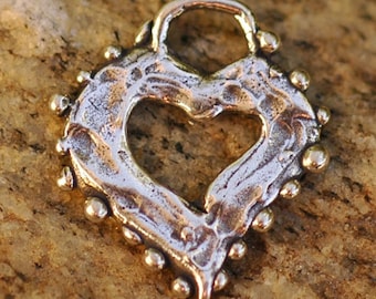 Small Dotted Open Heart Charm in Sterling Silver