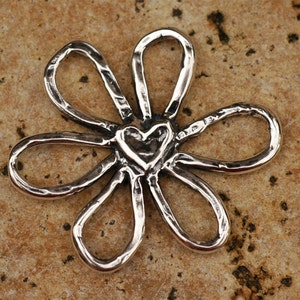 Artisan Flower Pendant with Heart in Sterling Silver PN-13
