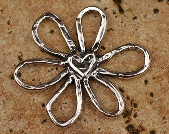 Artisan Flower Pendant with Heart in Sterling Silver PN-13