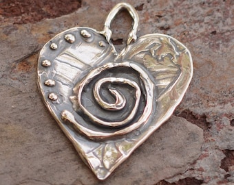 Sacred Spiral Heart Charm in Sterling Silver, CatD-72