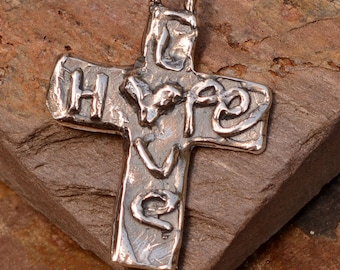Artisan Cross in Sterling Silver, Hope and Love, SS-438