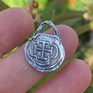 Pirate Treasure Charm in Sterling Silver, Reproduction Coin, Spanish Reale, Dated 1714, SS-964A