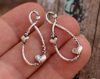 Teardrop Hoop Findings with Hearts, Sterling Silver, CatD-932 (PAIR)