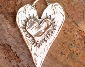 Long Layered Heart in Sterling Silver, SS-448