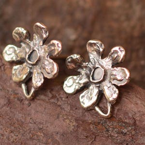 Artisan Flower Earring Post Tops in Sterling Silver, Pair, EP-477, S/2