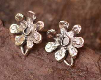 Artisan Flower Earring Post Tops in Sterling Silver, Pair, SS-477E