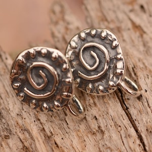 Sterling Silver Earring Post with Spiral and Dots,  SS-800 (Pair)