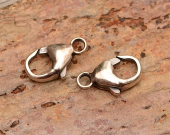 Hand Finished Small Lobster Clasp Oxidized Sterling Silver 6x11mm, TWO FN-118