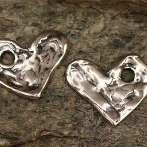 Heart Dangle Charms in Sterling Silver, Rustic Artisan Hearts, CatD-21 (Set of 2)