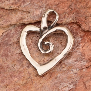 Artisan Sterling Silver Open Heart, with Spiral Charm (One)