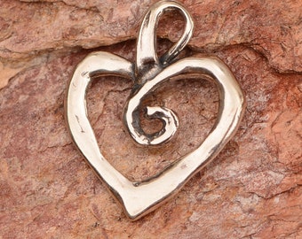 Artisan Sterling Silver Open Heart, with Spiral Charm (One)