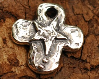 Believe Rustic Cross with Star Charm in Sterling Silver, R-76
