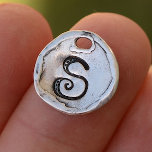 Letter Charm, Choose ANY Letter, Artisan Disc Charm in Sterling Silver STAMPED SS-300A