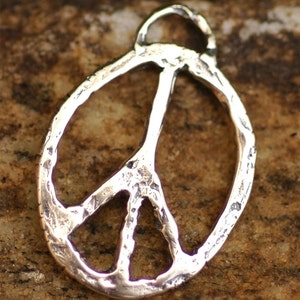 Sterling Silver Peace Pendant, Rustic Oval Peace Charm, SS-132