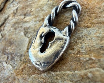 Rustic Tiny Lock Charm in Sterling Silver