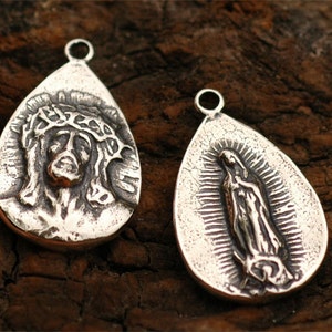 Passion of Christ Teardrop and Guadalupe Charm in Sterling Silver, SS-66 image 1