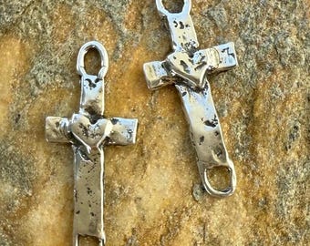 Cross with Heart Link or Charms in Sterling Silver, SS-51 (Set of 2)
