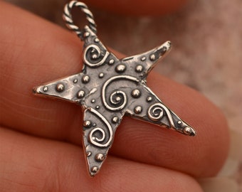 star様へ♥10/27 Artisan Sterling Silver Star Charm: Spirals and Dots, SS-798