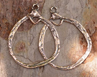 Love These Earring Hoop Findings, Sterling Silver Rustic Artisan Hoops, PAIR CatD-672