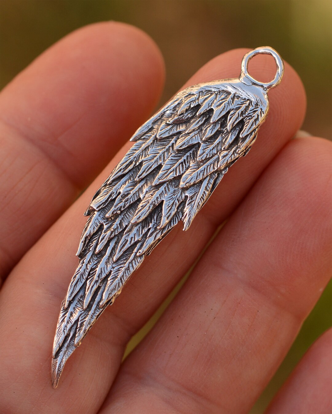 Sterling Silver Wing Pendant, Artisan Feathered Angel Wing, SS1106 Etsy