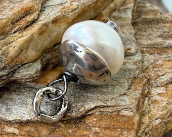 12mm Pearl, Wire Wrapped with Sterling Silver Artisan Bead Cap (ONE)