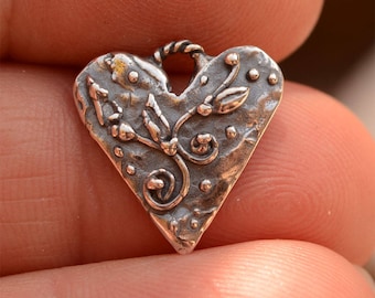 Artisan Bohemian Heart with Flowering Buds in Sterling Silver, CatD-629