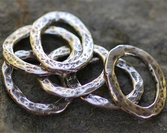 Hammered Links Ovals in Sterling Silver, PX-77 (Set of 6)